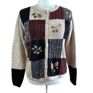 Cabin Creek Vtg 90 Cozy Knit Brown Embr. Cardigan Sweater